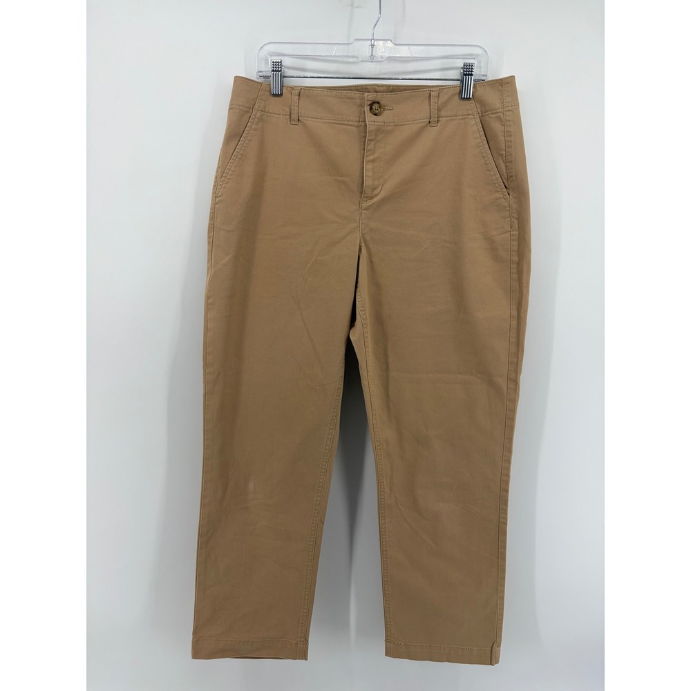 Loft Womens 10 Tan Monroe Slim Chino Pants Stretch Khaki Mid Rise Tapered
